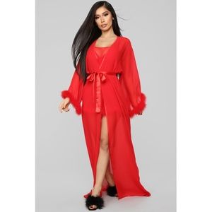 New Fashion Nova red long sheer robe kimono Med